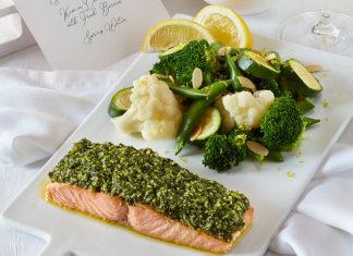 Grilled Salmon with Pecan Pesto