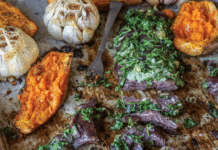 Oven-Roasted Chimichurri Skirt Steak with Honey Smoked Sweet Potatoes